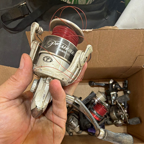 Box old fishing reels - box,